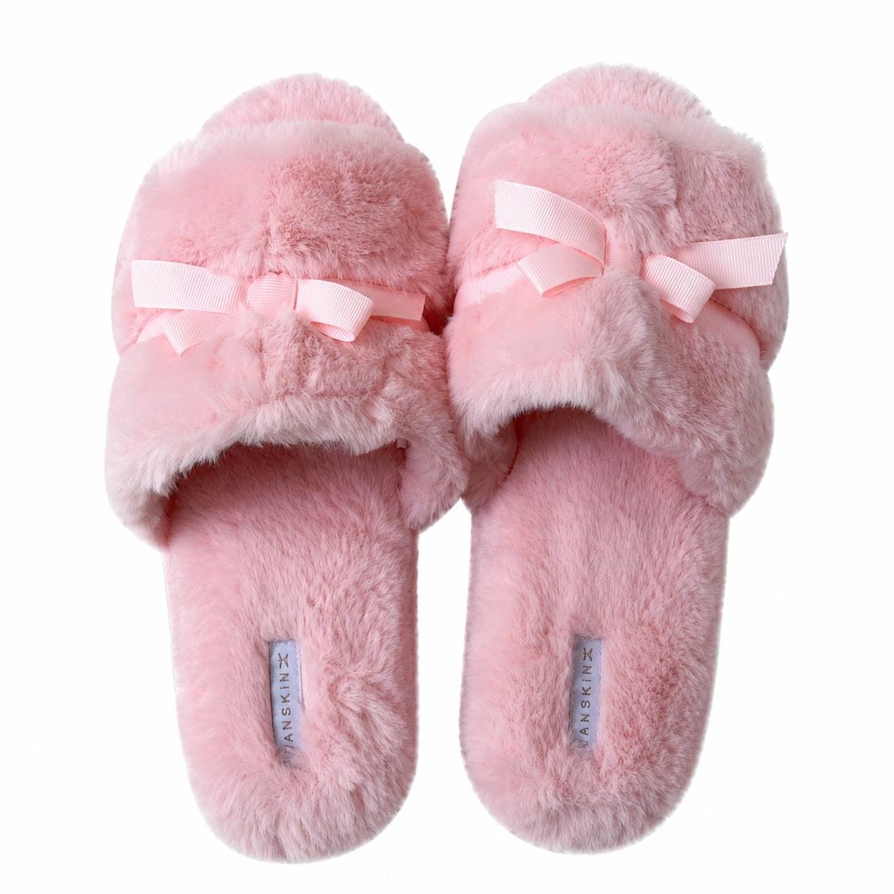 Chaussons en fausse fourrure rose avec nœud